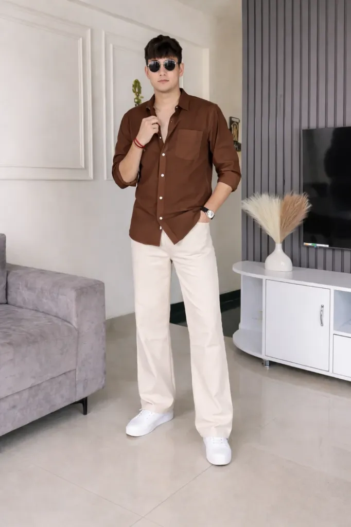 Old Money Classic Combo Shirt and Denim (Brown & Beige)