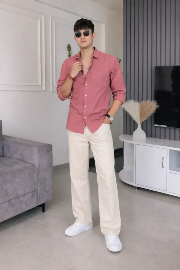 Old Money Classic Combo Shirt and Denim (Pink & Beige)