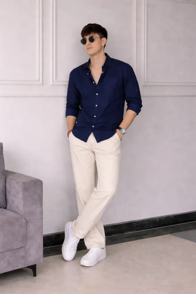 Old Money Classic Combo Shirt and Denim (Navy & Beige)