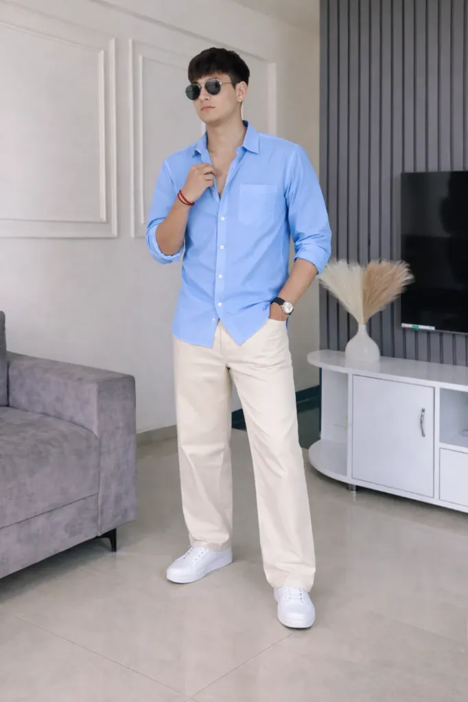 Old Money Classic Combo Shirt and Denim (Light Blue & Beige)
