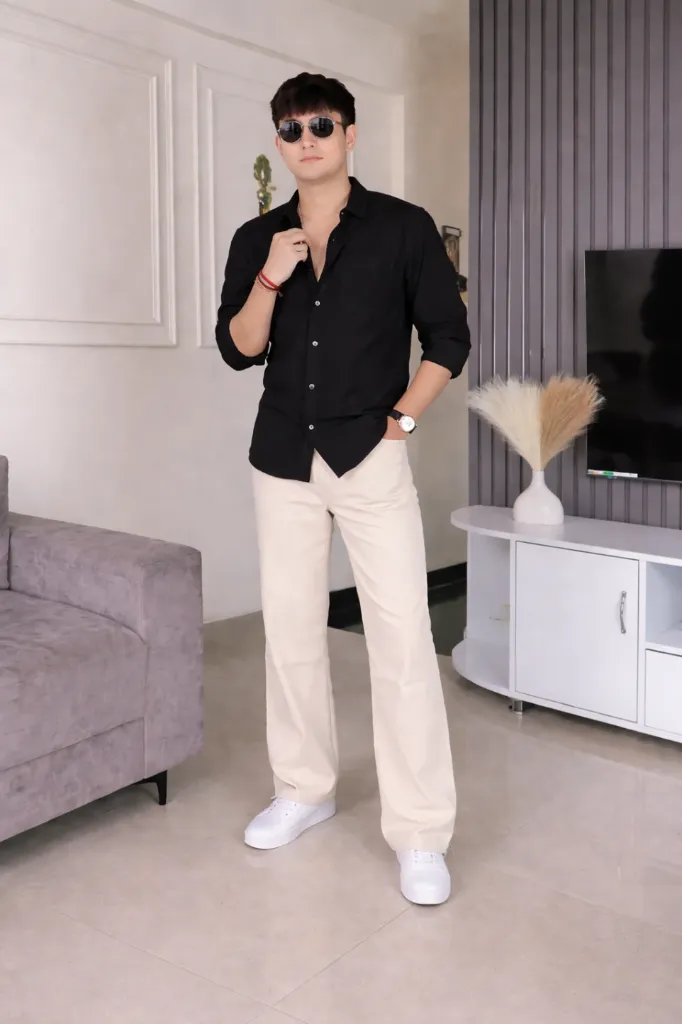 Old Money Classic Combo Shirt and Denim (Black & Beige)