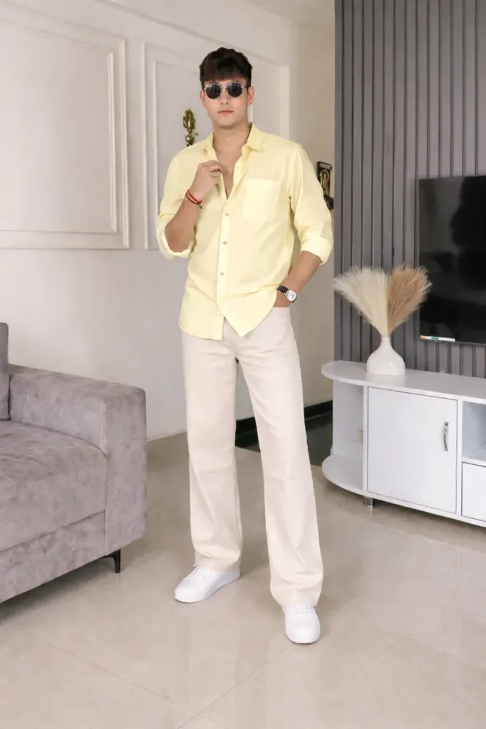 Old Money Classic Combo Shirt and Denim (Yellow & Beige)