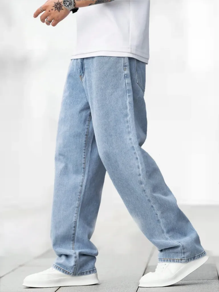Loose Fit Men Light Blue Jeans