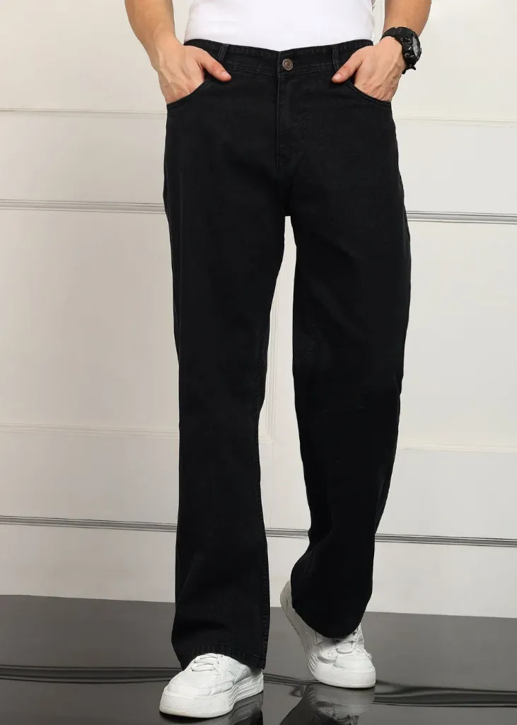 Loose Fit Men Black Jeans