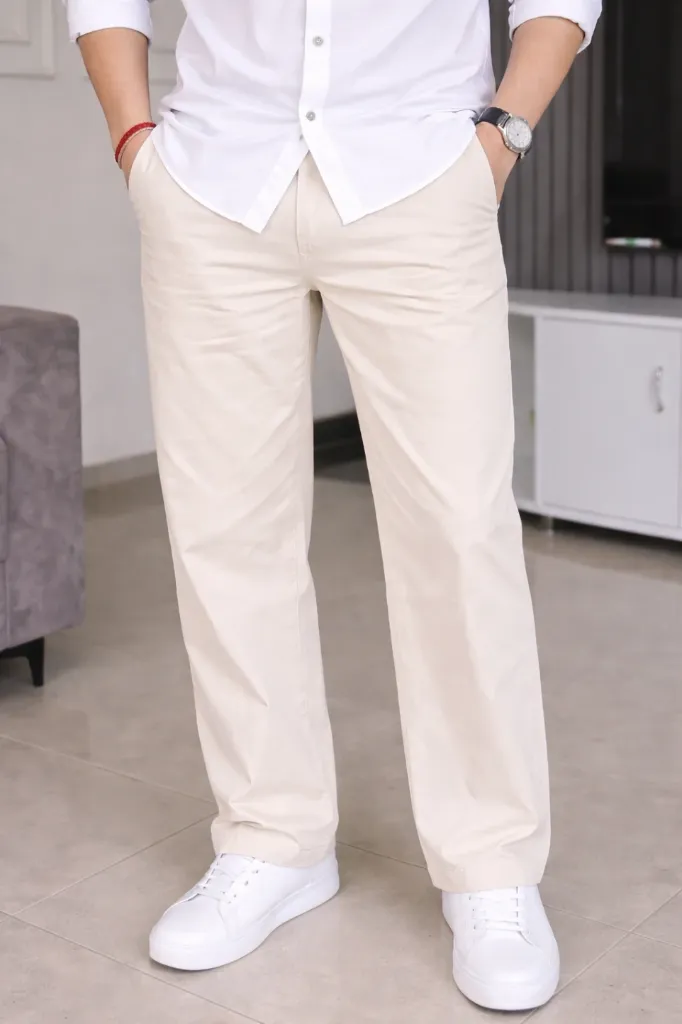 Loose Fit Men Cream Jeans